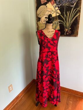 La Ligne Red and slate gray Floral V-Neck Maxi Dress
